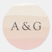Sticker Rond Sable rose | Monogramme Mariage Ombre aquarelle (Devant)