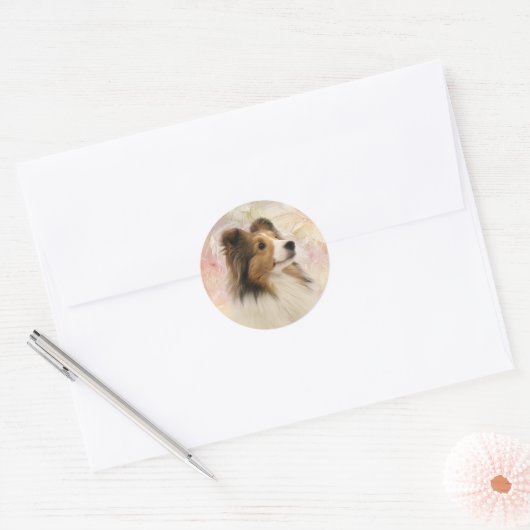 Sticker Rond Sable Shetland Sheepdog (Enveloppe)