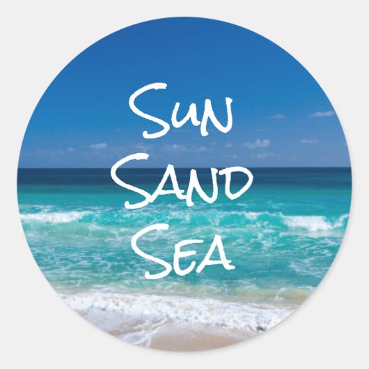 Sticker Rond Sable Soleil Mer Tropical Plage Turquoise Eau (Devant)