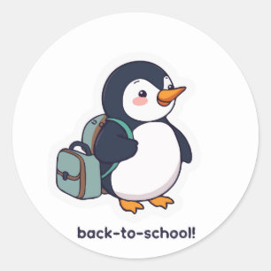 Sticker Rond Sac à dos en pingouin mignon - Aventure de retour