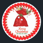 Sticker Rond sac cadeau Christmas Holiday Père Noël<br><div class="desc">Sac cadeau Noël Père Noël Stickers</div>