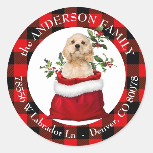 Sticker Rond Sac cadeau Cocker Spaniel Chien Chien Chien Plaid  (Devant)