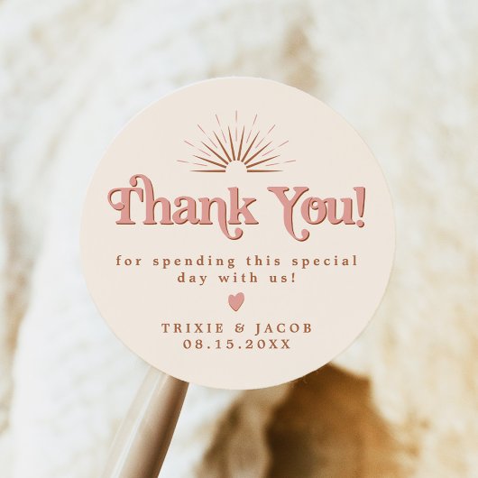 Sticker Rond Sac cadeau de mariage rétro Trixie 70's rose et or