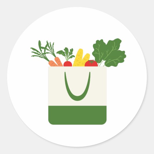 Sticker Rond Sac d'alimentation et Légumes (Devant)