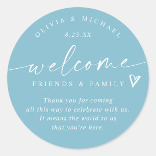 Sticker Rond Sac de bienvenue de mariage Aqua Light Teal Hotel