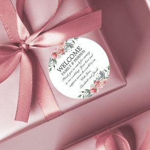 Sticker Rond Sac de bienvenue de mariage floral rose Elizabeth