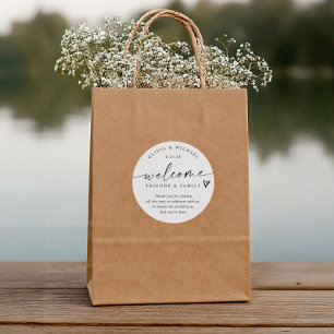 Sticker Rond Sac de bienvenue de mariage noir et blanc moderne