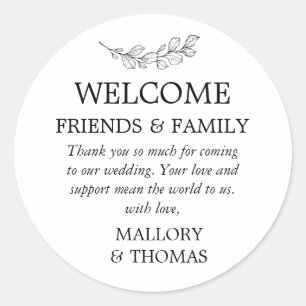 Sticker Rond Sac de bienvenue de mariage noir et blanc simple M