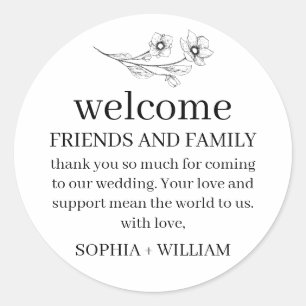 Sticker Rond Sac de bienvenue de mariage noir et blanc Sophia S