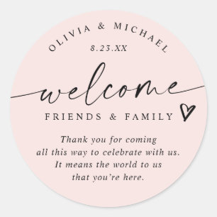 Sticker Rond Sac de bienvenue d'hôtel de mariage rose moderne