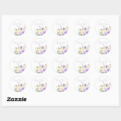 Sticker Rond Sac de faveur floral violet Merci (Feuille)