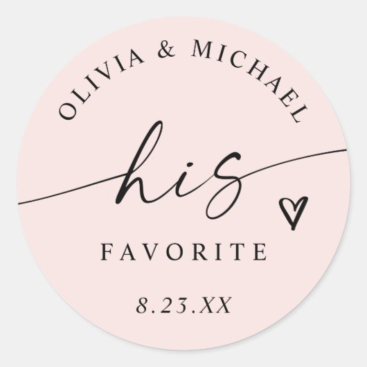 Sticker Rond Sac de mariage à son script préféré rose blush (Devant)