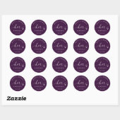 Sticker Rond Sac de mariage de couleur violet prune, écriture f (Feuille)