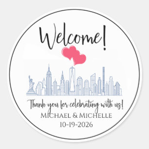 Sticker Rond Sac de mariage minimaliste Bienvenue New York City