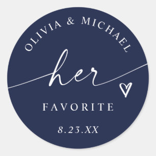 Sticker Rond Sac de mariage 'Navy Blue Her Favorite' avec écrit
