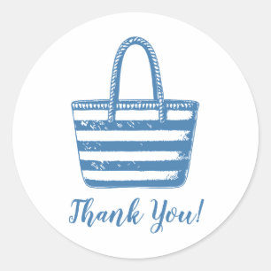 Sticker Rond Sac de plage bleu minimaliste Merci côtier