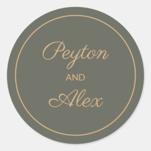 Sticker Rond Sac enveloppe de mariage vert sauge foncé pour les