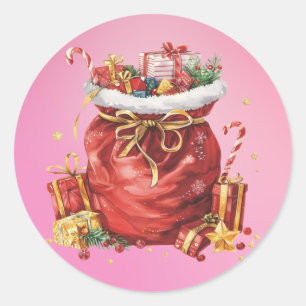Sticker Rond Sacoche cadeau de Noël avec cadeaux