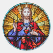 Sticker Rond Sacré Coeur de Jésus Vitrail (Devant)