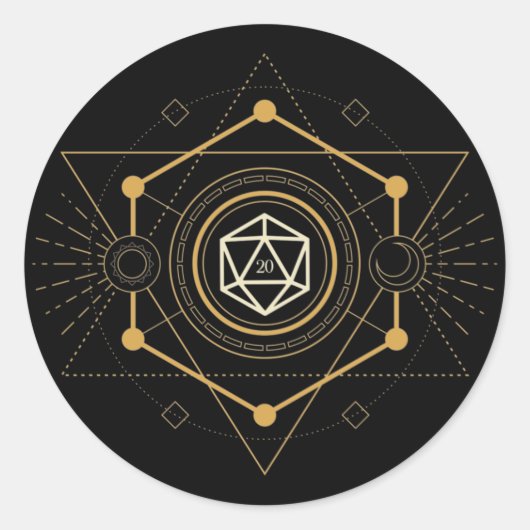 Sticker Rond Sacred D20 dés du sorcier Tabletop RPG (Devant)