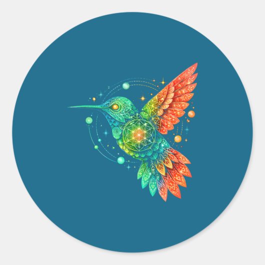 Sticker Rond Sacred Geometry Hummingbird Mystic Celestial Desig (Devant)