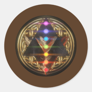 Sticker Rond Sacred Geometry Merkaba with Flower of Life Gold 
