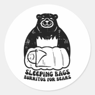 Sticker Rond Sacs de couchage burritos pour ours drôle de campi