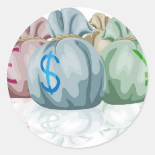 Sticker Rond Sacs de sacs contenant des devises
