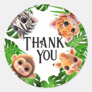 Sticker Rond Safari amis tigre girafe zèbre singe éléphant