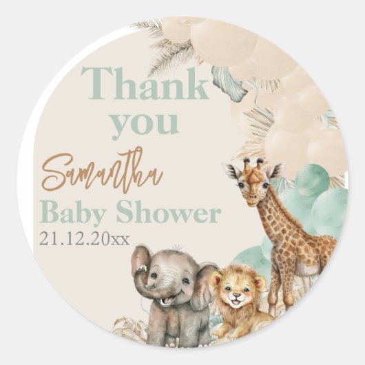 Sticker Rond Safari animal Boho Oh Boy Baby shower merci (Devant)