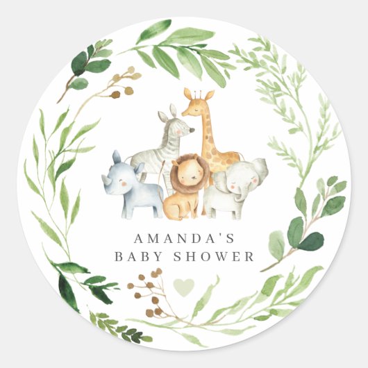 Sticker Rond Safari Animals Baby Shower (Devant)