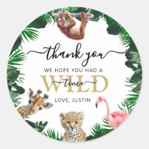 Sticker Rond Safari Animaux Anniversaire Fête Favoriser