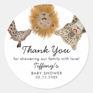 Sticker Rond Safari Animaux Baby shower à thème
