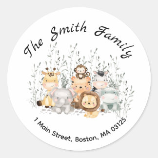 Sticker Rond Safari Animaux Baby shower Adresse de retour