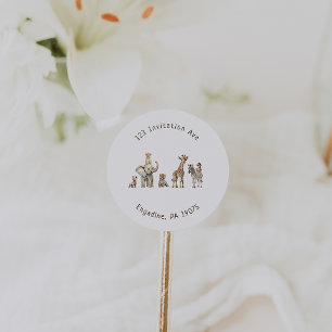 Sticker Rond Safari Animaux Baby shower Adresse Enveloppe Sceau