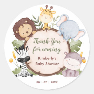 Sticker Rond Safari Animaux Baby shower Merci Favoriser