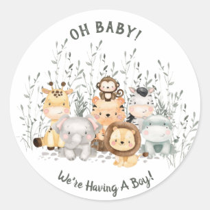 Sticker Rond Safari Animaux Baby shower Révélation de genre
