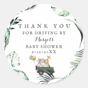 Sticker Rond Safari Animaux Conduite Par Baby shower Verdure Or