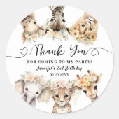 Sticker Rond Safari Animaux Fille 2e Anniversaire Classic Round (Devant)