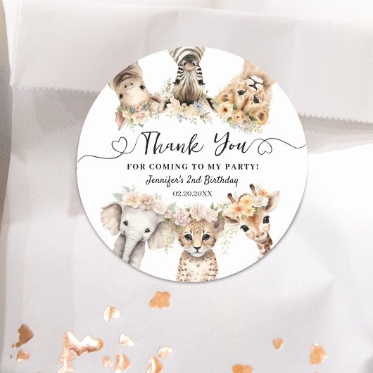 Sticker Rond Safari Animaux Fille 2e Anniversaire Classic Round