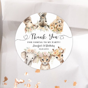 Sticker Rond Safari Animaux Fille Anniversaire Classic Round