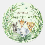 Sticker Rond Safari Animaux Menthe Green Bow Baby shower (Devant)