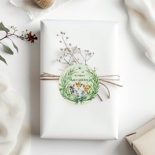 Sticker Rond Safari Animaux Menthe Green Bow Baby shower