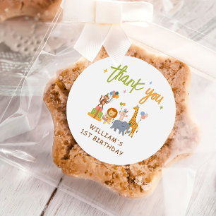 Sticker Rond Safari Animaux Mignons 1er Anniversaire