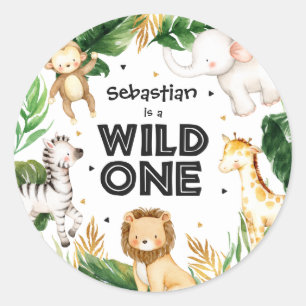 Sticker Rond Safari Animaux sauvages Un 1er anniversaire