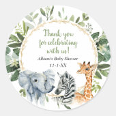 Sticker Rond Safari animaux verdure baby shower or (Devant)