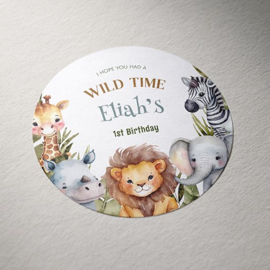 Sticker Rond Safari Baby Animals Wild One First Birthday