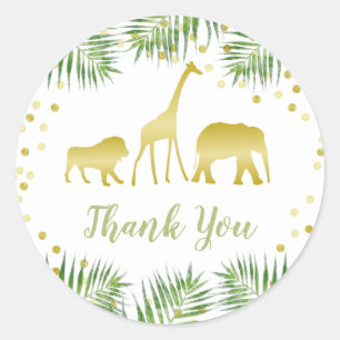 Sticker Rond Safari Baby shower Gold Green Merci tropical