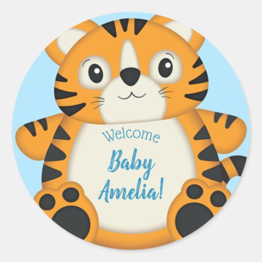 Sticker Rond Safari Baby shower tigre (Devant)