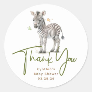 Sticker Rond Safari Bébé Animaux mignonette Zebra Merci